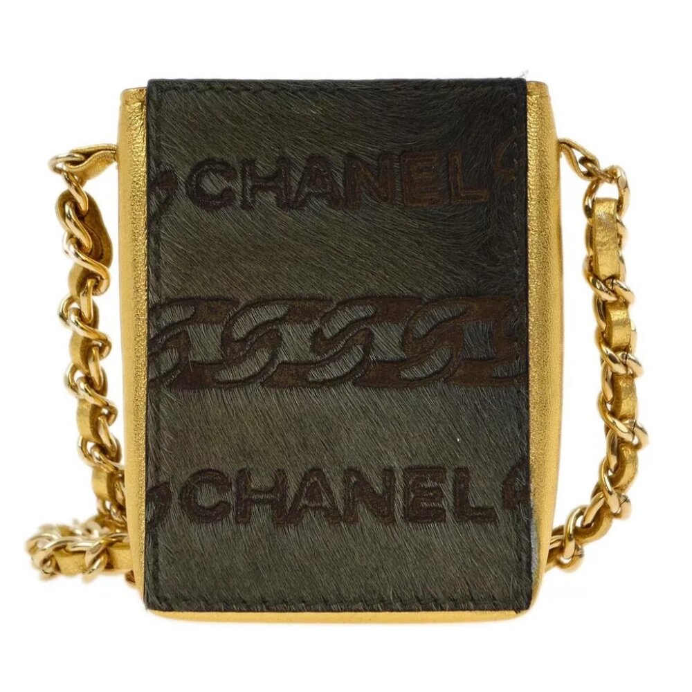 Chanel Khaki Chain Shoulder Cigarette Case Small Good - Picture 1 of 8